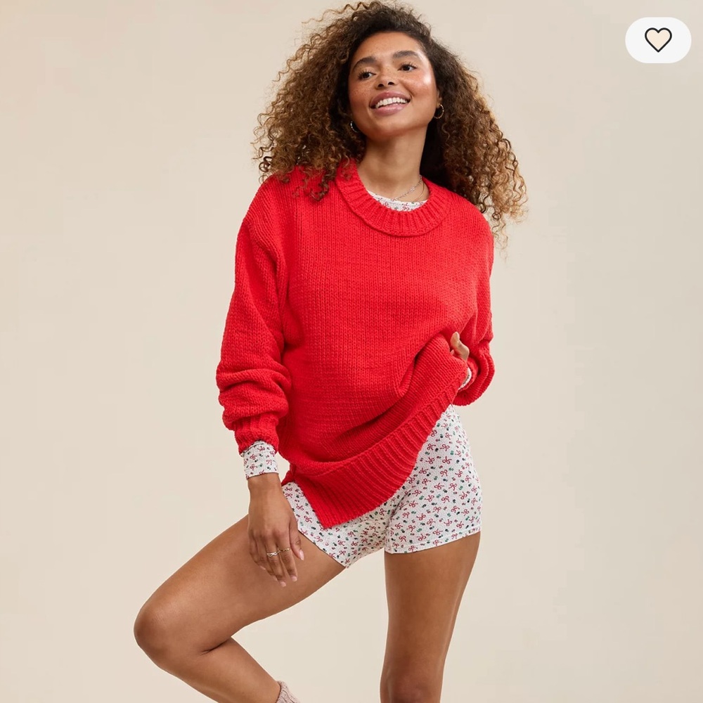 Aerie Vibrant Red Crew Neck Sweater